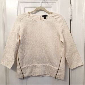J. Crew top w/ textured geometric design and gold side zips size 2